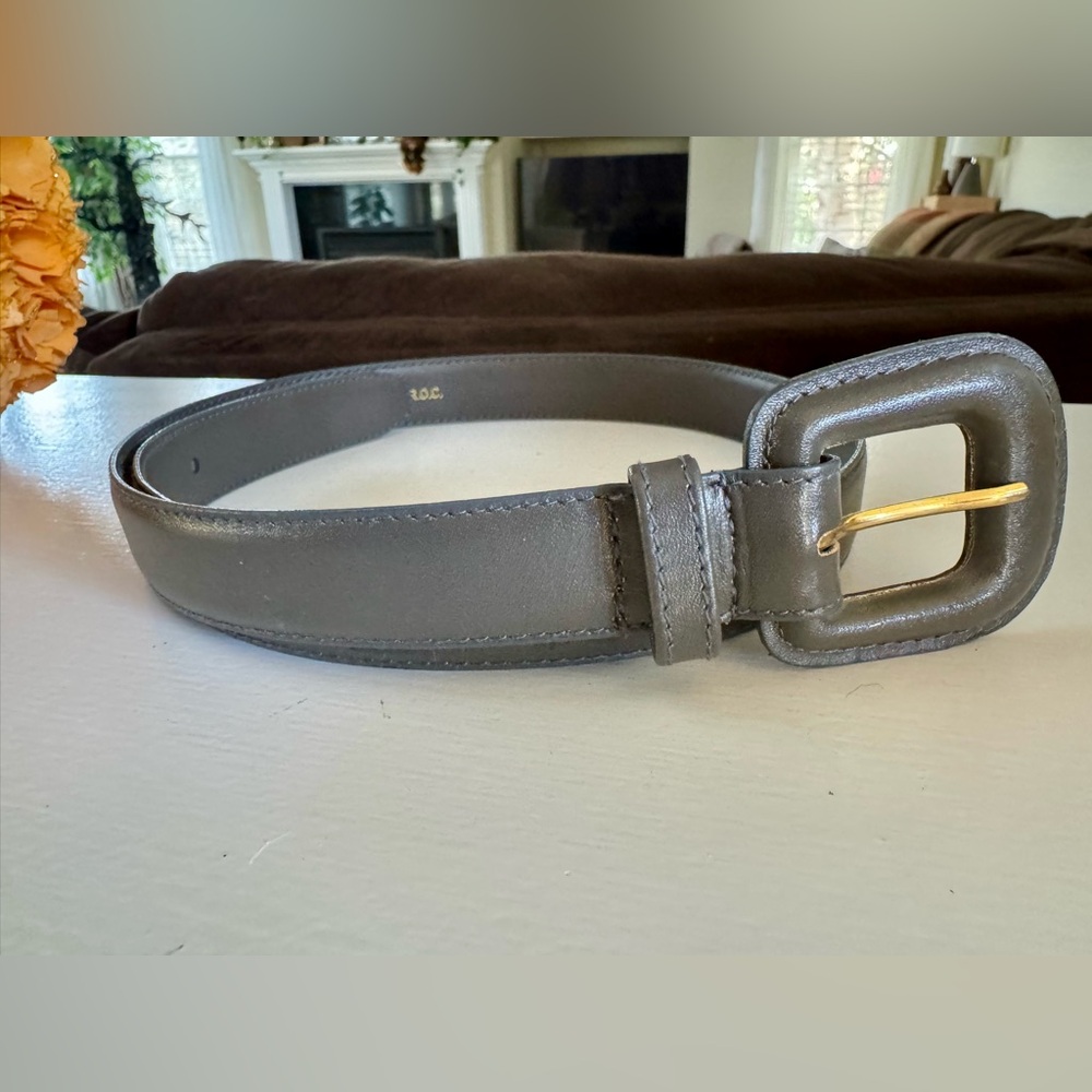 Collectif Gray Leather Belt with Gold Buckle